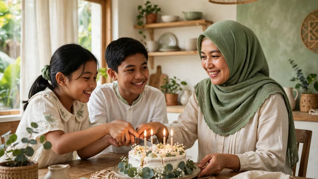 Ucapan ulang tahun untuk ibu saat memotong kue bersama anak-anak